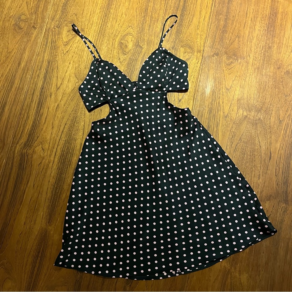 Zara Black and Pink Polka Dot Cut Out Mini Dress